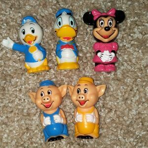 Vintage Walt Disney Company Pencil Toppers Minnie, Donald, Three Pigs